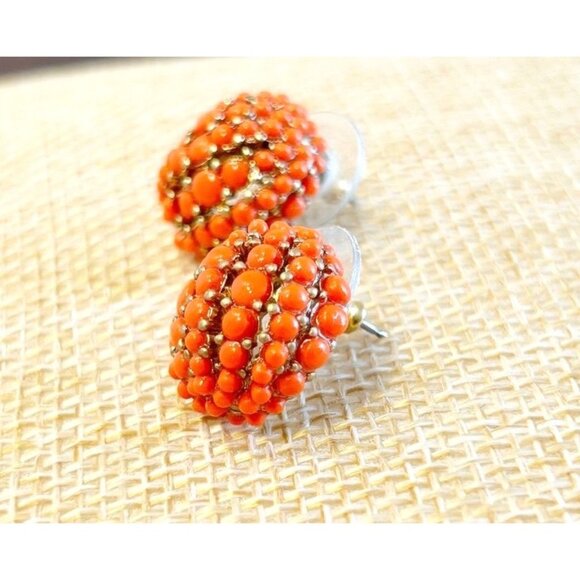 J.Crew Beaded Round Orb Stud Earrings in Orange - Picture 2 of 4